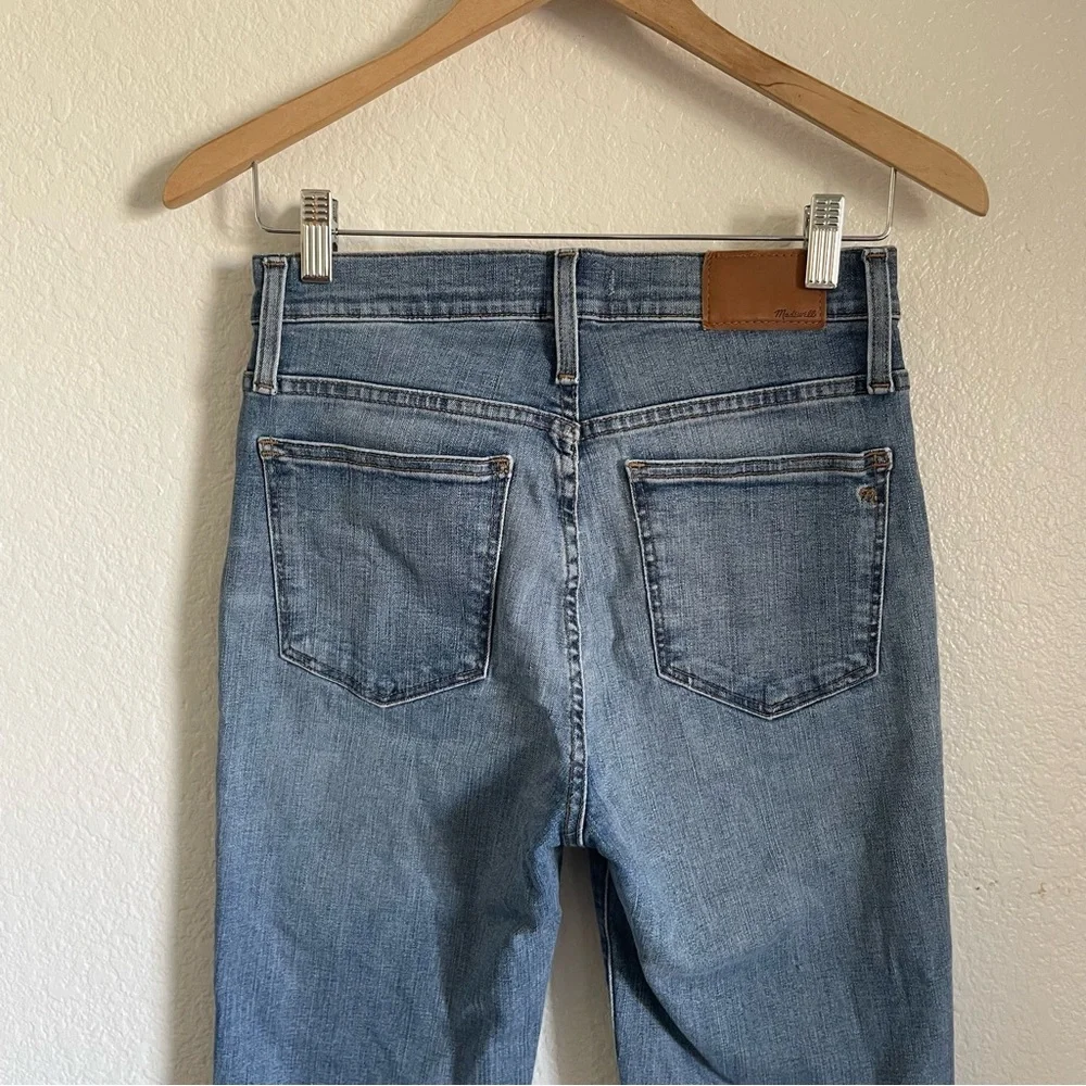 Madewell Slim Straight Crop Jeans Frayed Ankle Hem Distressed Patch K7984